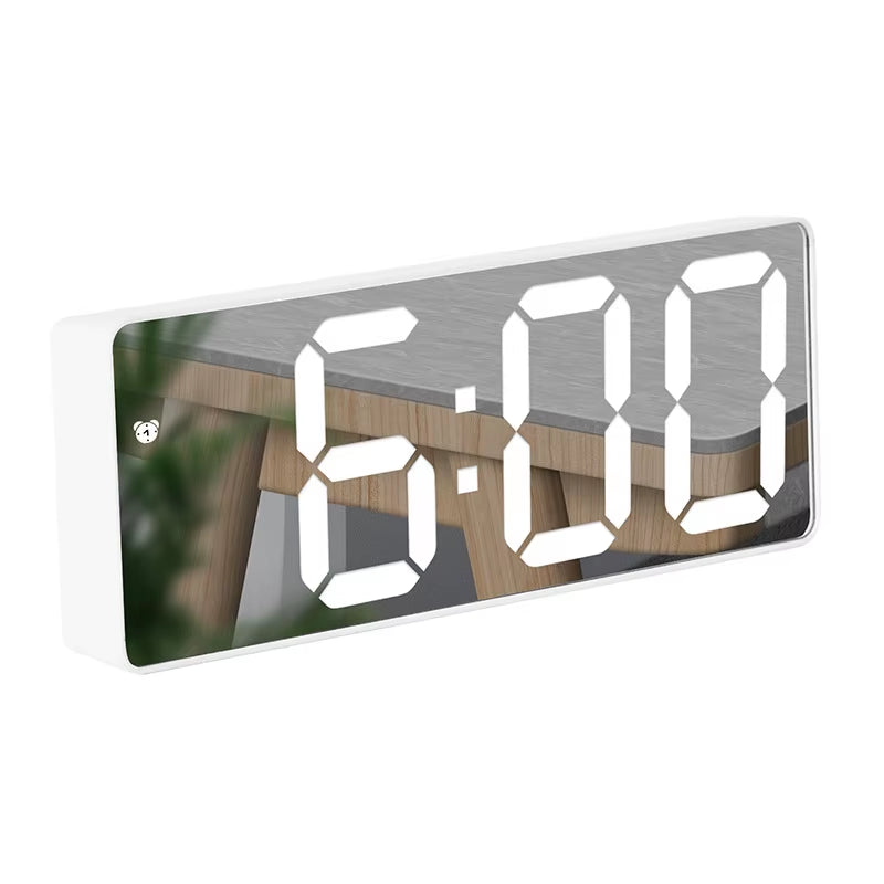 Smart Alarm Clock Bedside Table Led Alarm Clock Digital Children'S Electronic Alarm Clock Curved Screen Mirror Temperature