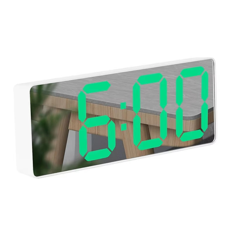 Smart Alarm Clock Bedside Table Led Alarm Clock Digital Children'S Electronic Alarm Clock Curved Screen Mirror Temperature